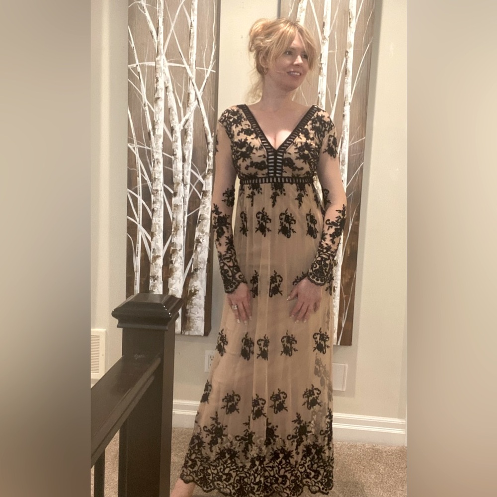 (SOLD) Stunning black floral and nude maxi dress
